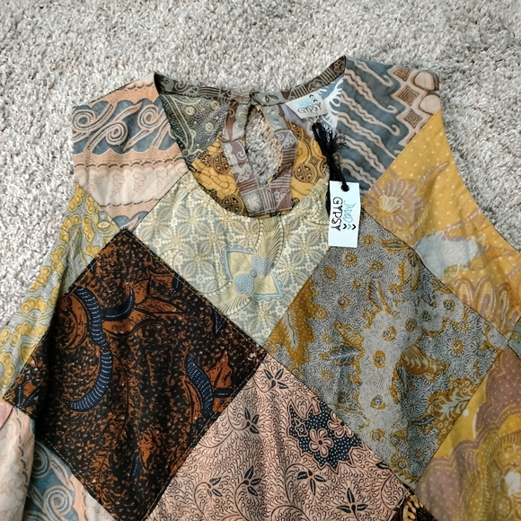 Jaded Gypsy Brown Boho Hippie Patchwork Lulu Sleeveless Midi Dress Sz L/XL NWT - Picture 2 of 7